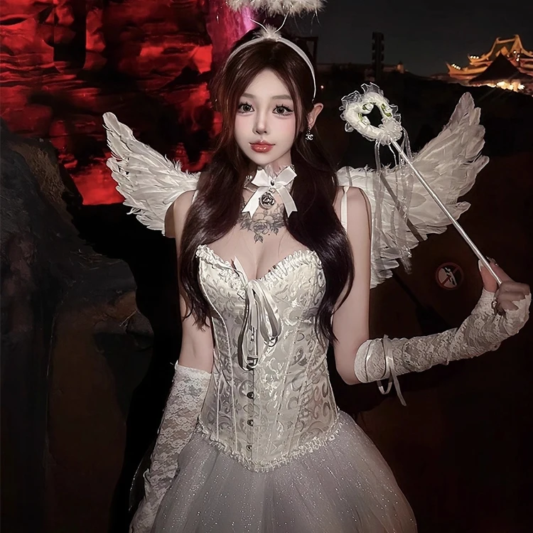 

Сексуальный костюм для косплея на Хэллоуин, комплект костюмов для девочек-кроликов, наряд «Дьявол-ангел», полиэстер, облегающий костюм, Dr