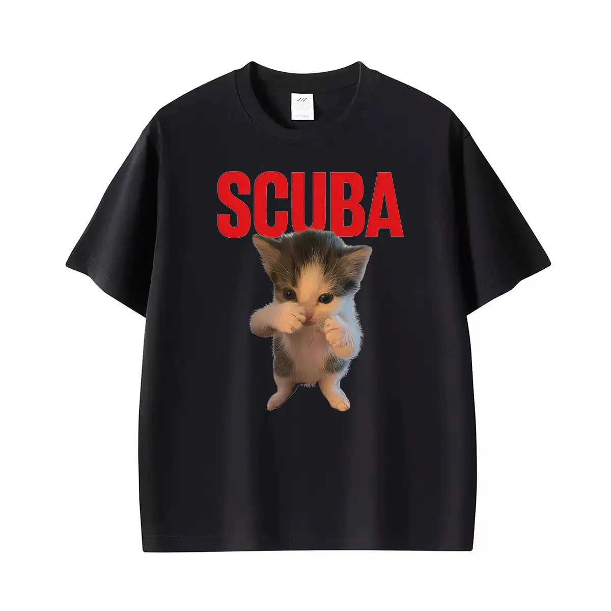 Funny Kitten Scuba Boxing Cat Meme Graphic T Shirt Men's and Women's Casual Cotton T-shirt Retro Cool Humor Short Sleeve T-shirt