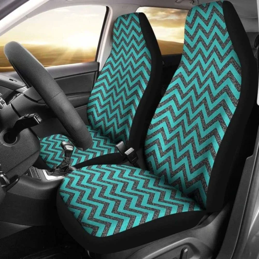 Rustic Teal And Gray Marble Chevron Car Seat Covers,Pack of 2 Universal Front Seat Protective Cover