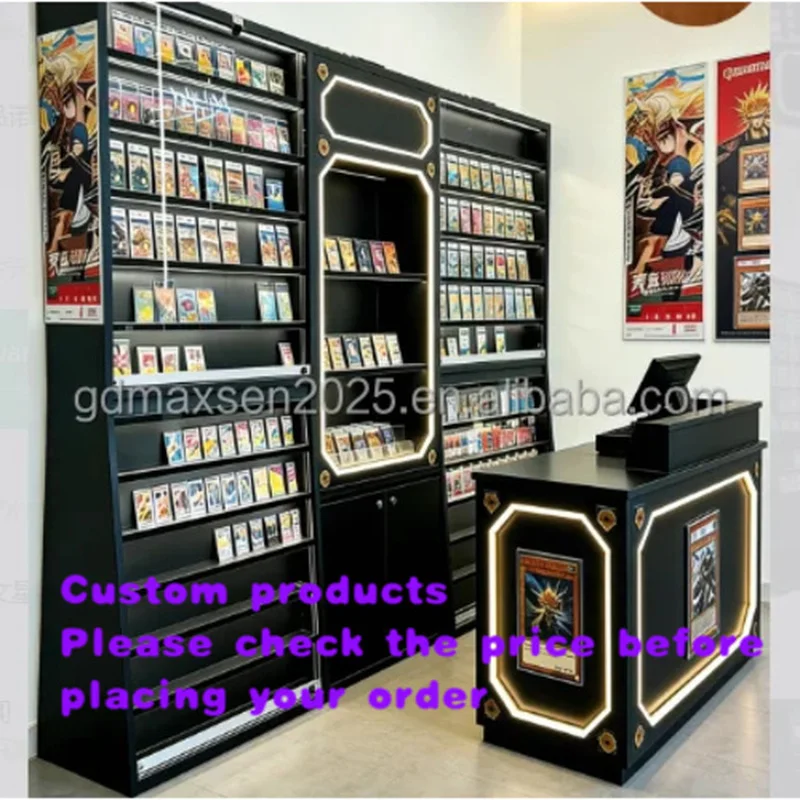 custom.Modern LED Lighted Trading Card Display Cabinet 8-Shelf Metal Glass Sport Card Show with Lock TCG Graded Card St