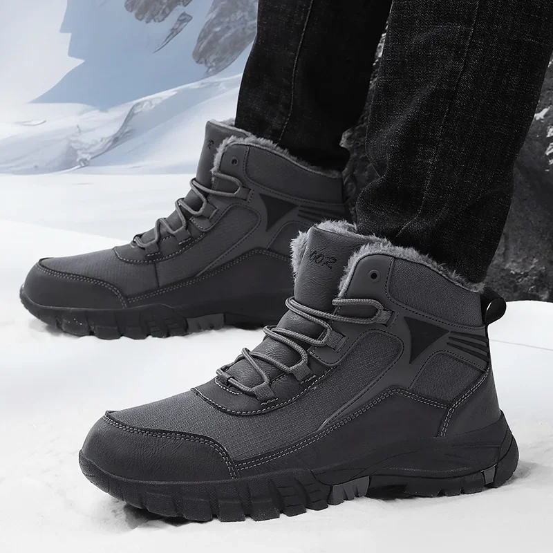 Bottes de neige chaudes en peluche pour hommes, baskets coordonnantes, randonnée en plein air, bottes de rinçage, chaussures de travail, haute qualité, hiver