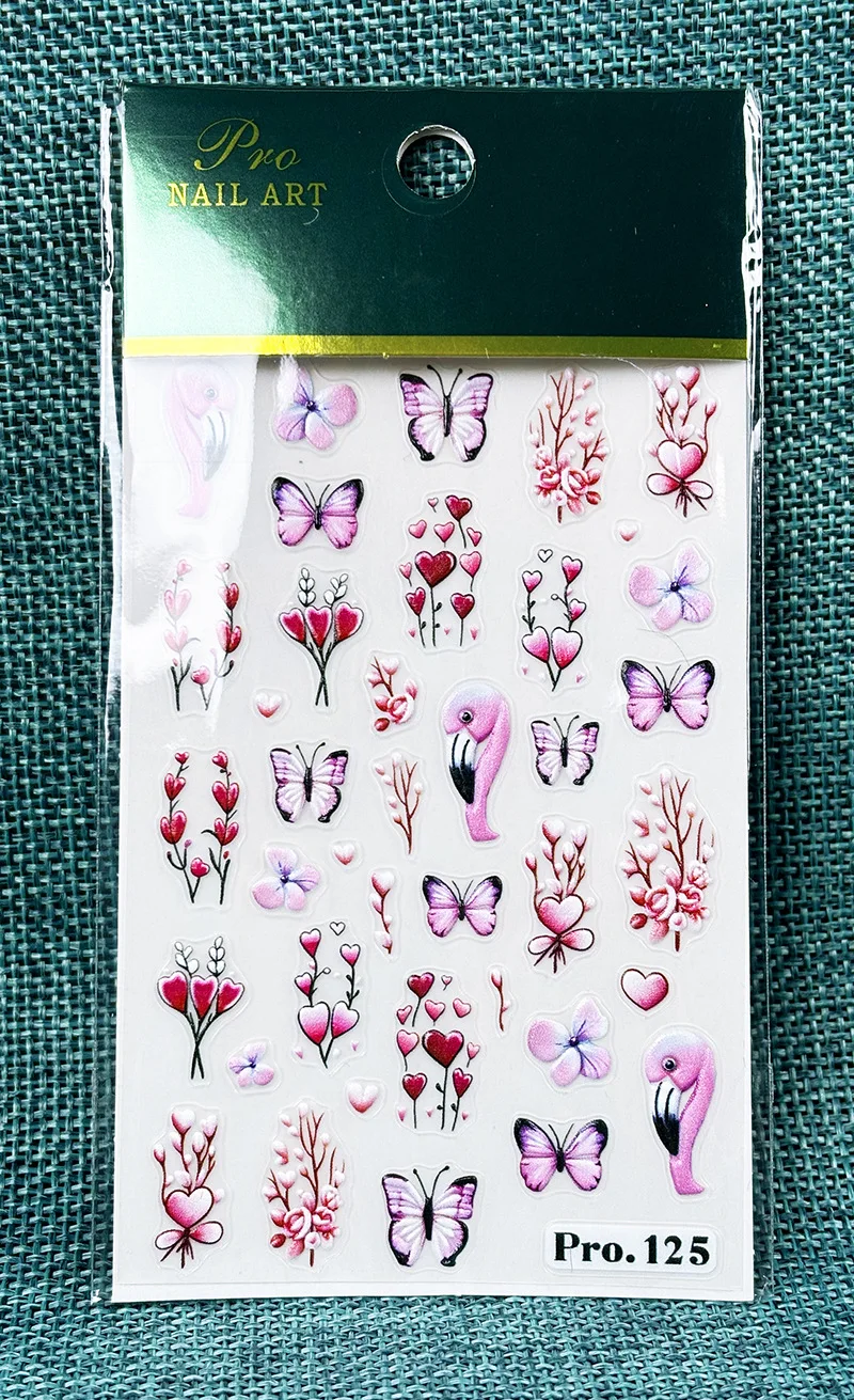 5d Embossed Nail Art Stickers Valentine Red Love Hearts Butterflys Flamingos Flowers Decals Decorations For Nail Tips Manicures