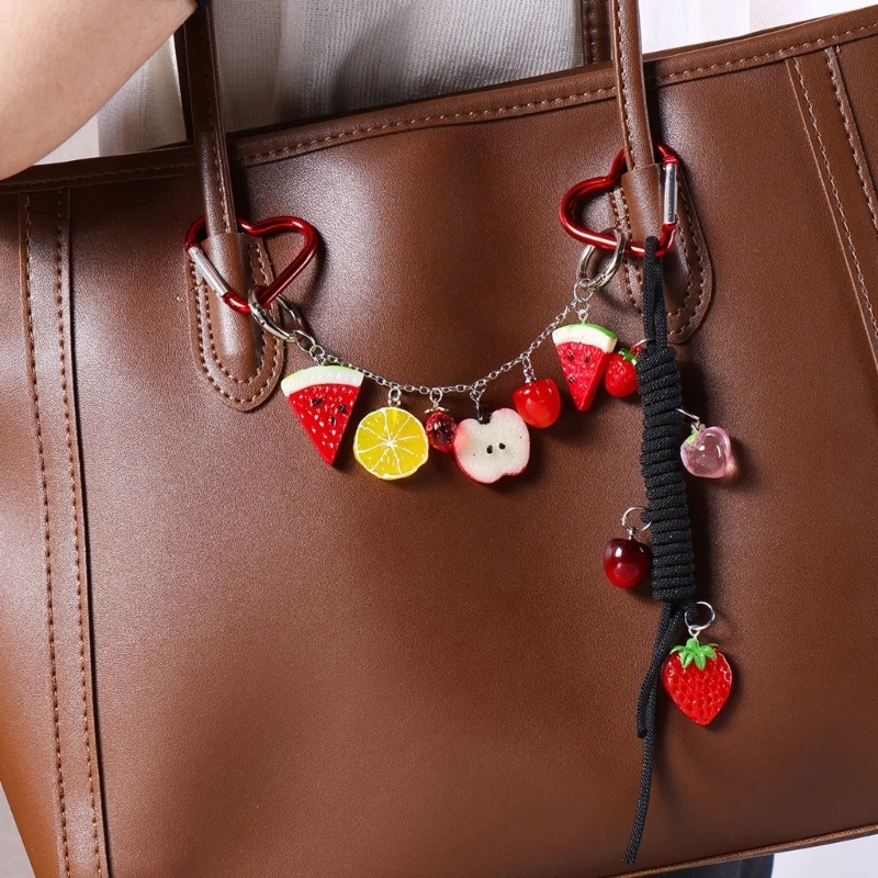 Moda feminina tecido chaveiro cinta trançada corda fruta chaveiro pingente elegante bolsa corrente decoração pendurado ornamento