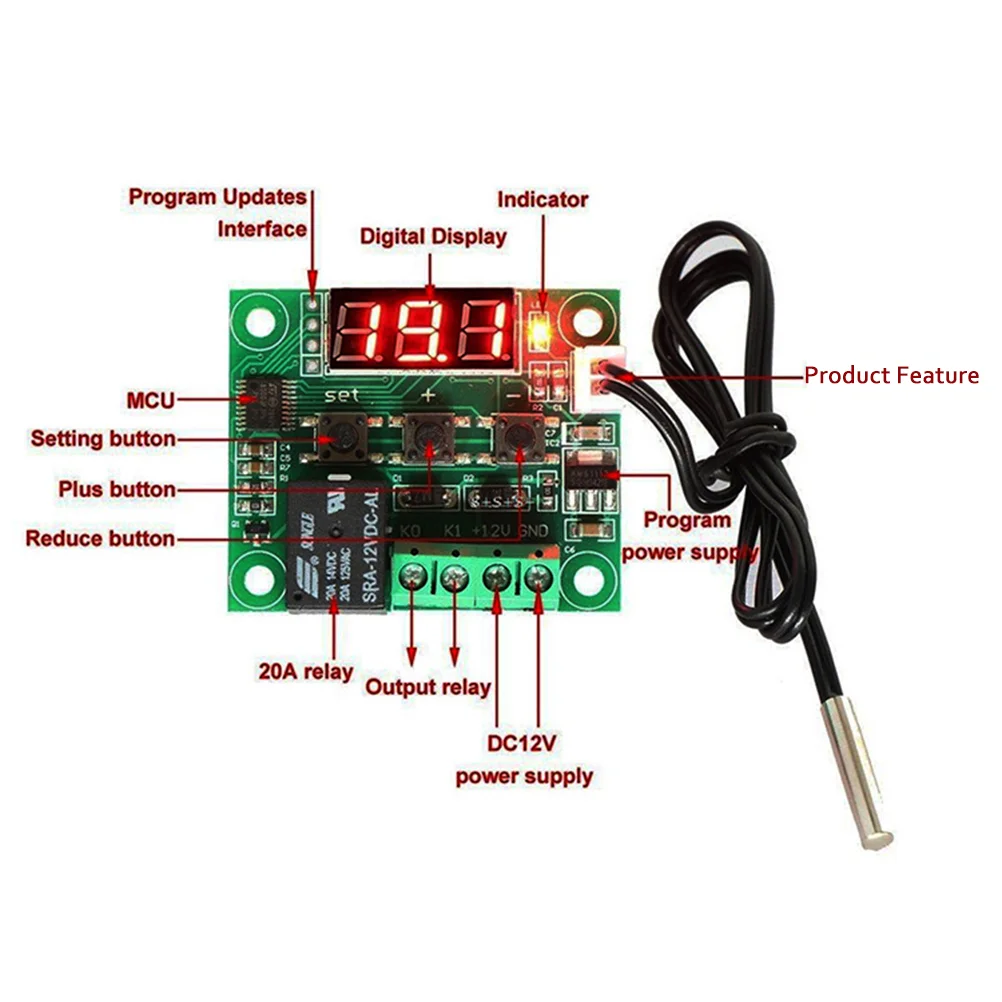 Controlador de temperatura programable, controlador de temperatura Digital inteligente, refrigeración y calefacción, 12V