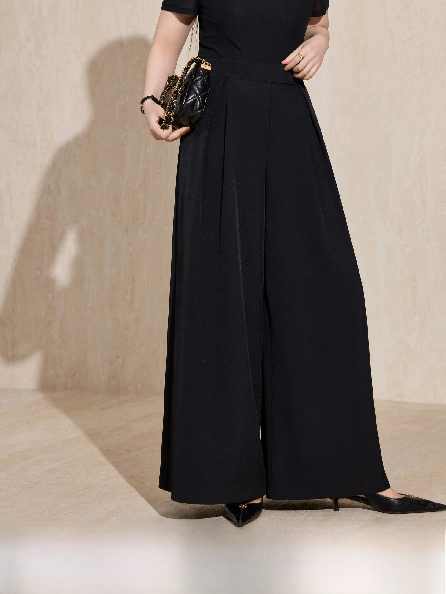 

High Waist Magic Tape Loose Casual Pants for plus Size Women Comfortable to Wear Straight Leg Bla Long Trousers