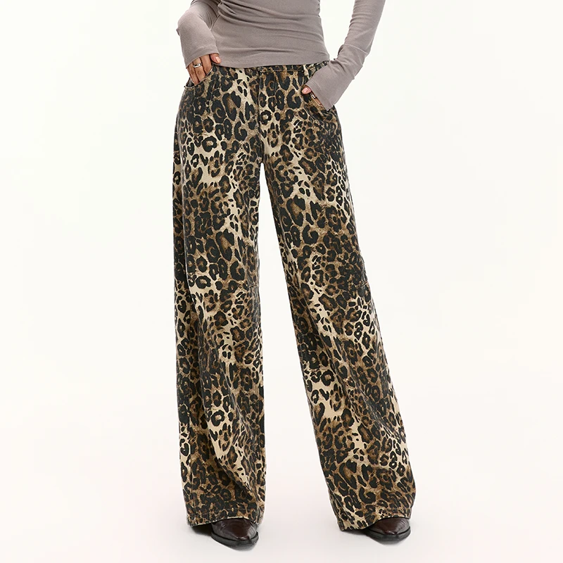 

Vone eeE American Retro Leopard Print Loose Wide Leg Casual Pants Women Autumn Versatile Straight Tube Hot Girl Long Trousers