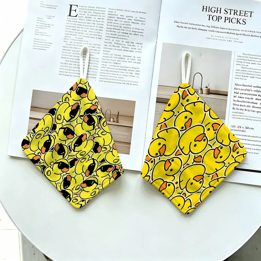 Yellow Classic Rubber Duck Anime Hanging Polyester Cotton Towel, Reusable Hand Wiping Cloth Wear Resistant for Home Kitchen Sink