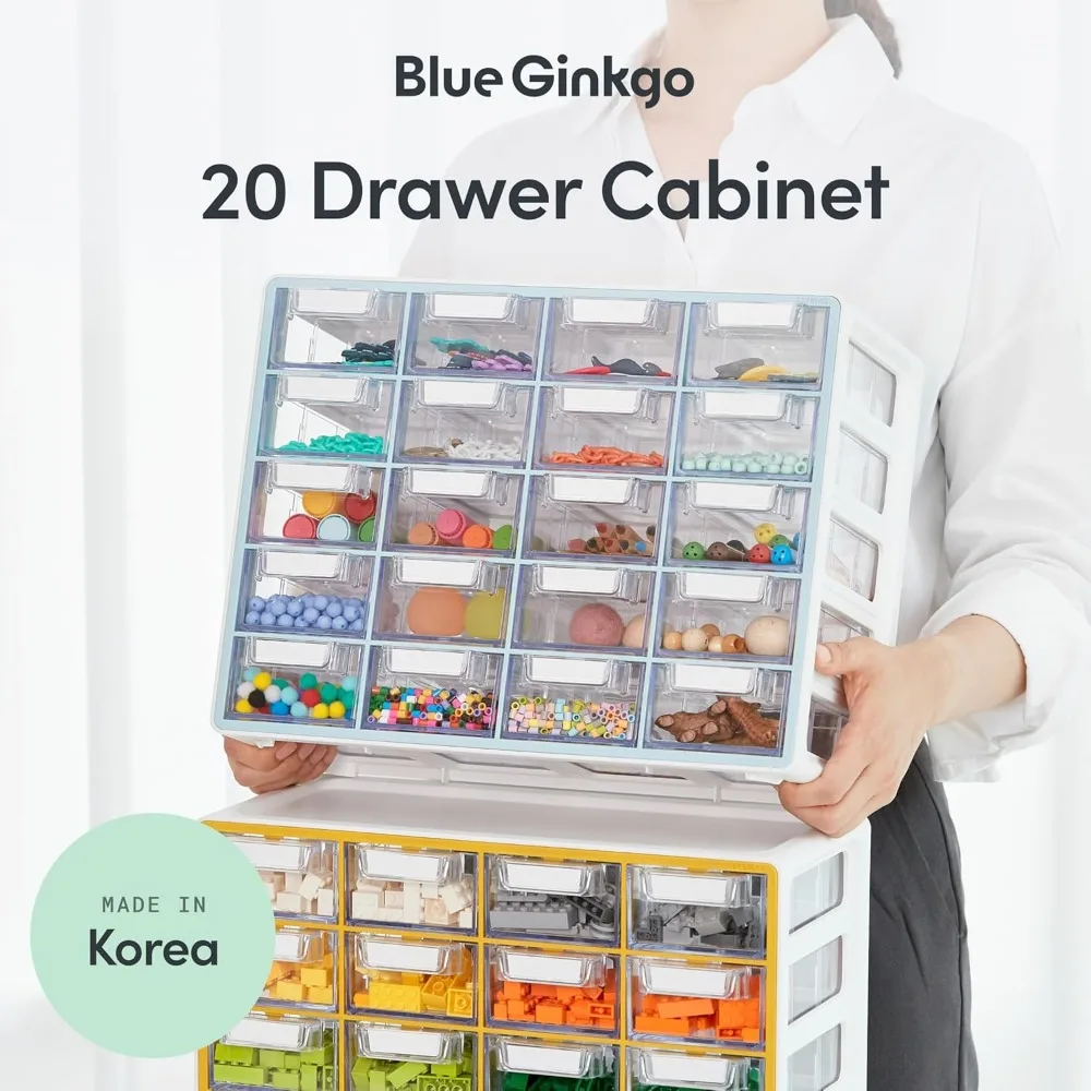 20-Drawer Stackable Organizer Cabinet for Crafts, Beads, Office & Hardware Storage - Blue