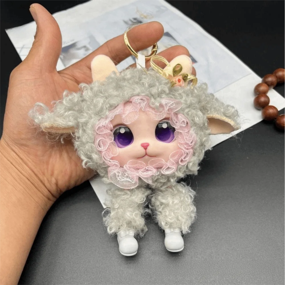 Soft Hanging Ornament Smooth Vinyl Fluffy Fabric Cartoon Sheep Bag Charm Durable Vinyl Metal Key Ring Lamb Keychain view 2