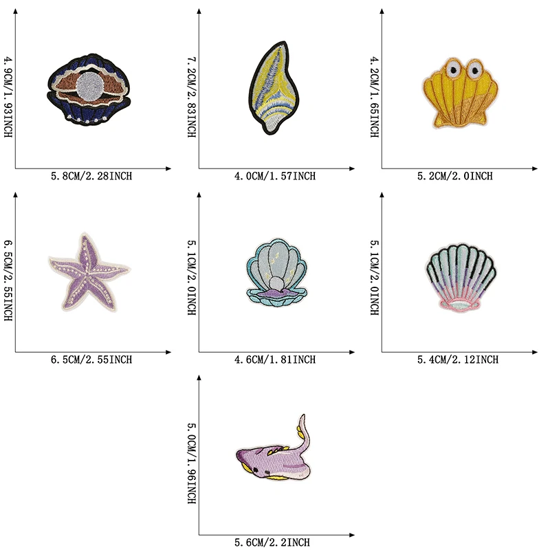 7 teile/los Seestern Shell Nette Eisen Auf Patches Für Kleidung Kinder Mit Kleidung Gestickte Jacken Diy Nähen Aufkleber Pack Mädchen – Detail 2