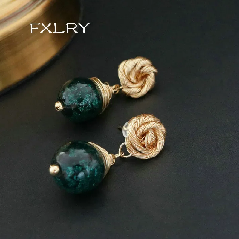 FXLRY luxury Handmade Fashion Natural Pearl  glass bead with foil Drop Earrings For women jewelry