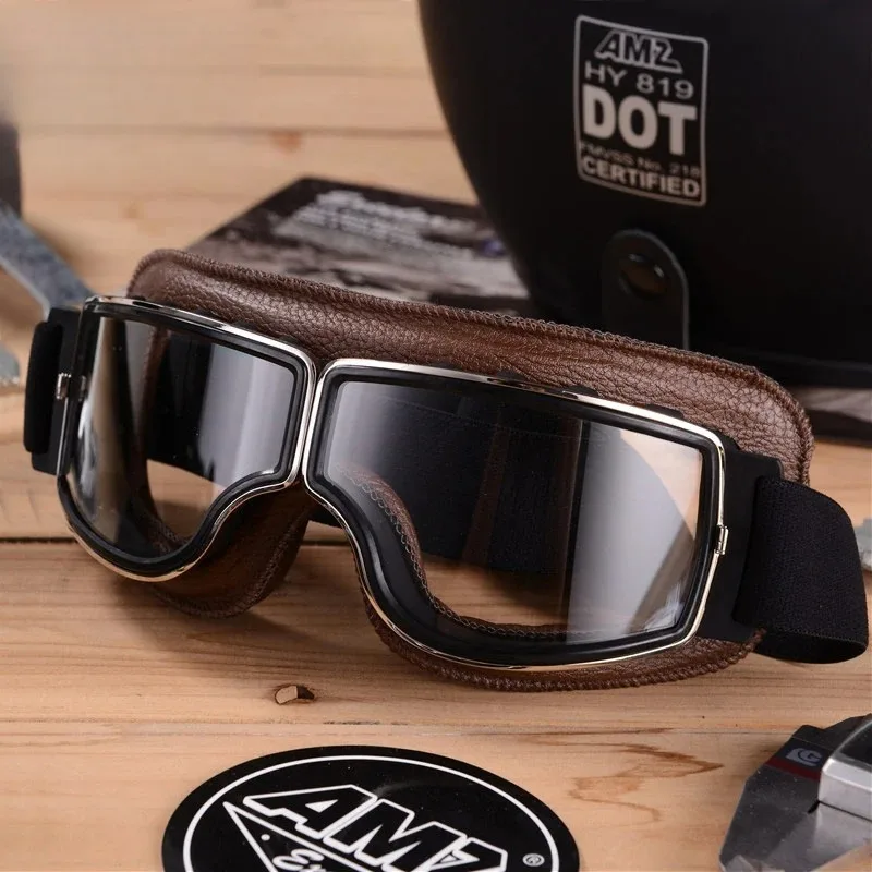 

Retro Harley Goggles Motorcycle Helmet Goggles Windproof and Dustproof Motorcycle Riding Glasses Black