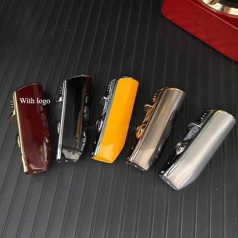 Lighter Windproof Three-fire Fierce Fire Cigar Lighter Bottom with Cigar Drill Function Two-in-one Gift Box