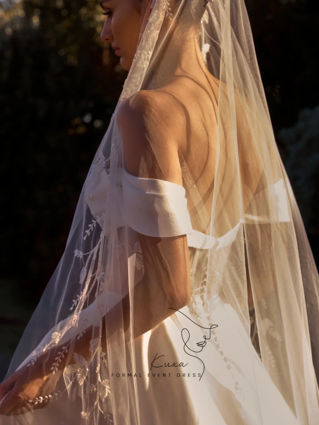 KUXA  A Line Elegant Wedding Dresses Appliques Off Shoulder Robe De Mariée Customized Sleeveless Bride Gowns Vestido De Novia