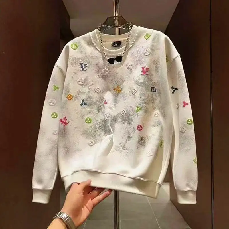 

High-end new foam sweater men's 2025 round neck fashion summer trendy brand tie-dye long-sleeved t-shirt