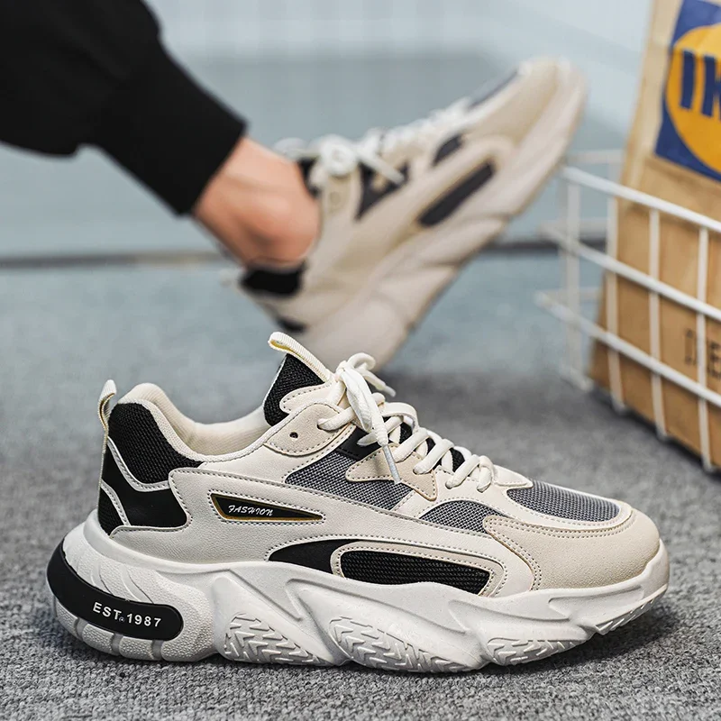 Clunky Sneaker For Men 2025 New Trend Mesh Lace Up Breathable Casual Sports Shoes Increased Soft Soles Thick Sole Versatile