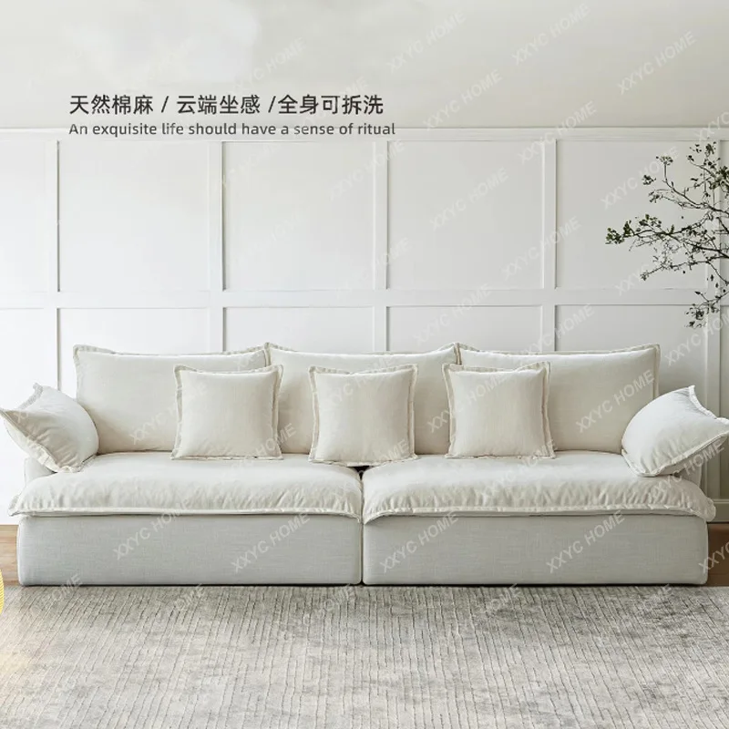 

LWabi-sabi style linen fabric medieval style small apartment cream style sectional sofa
