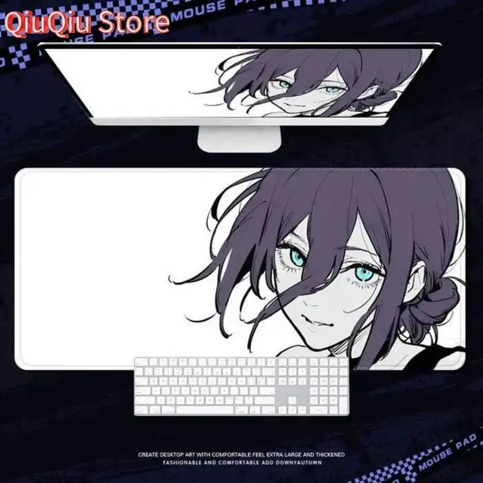 Chainsaw Man Anime Girl Large Mouse Pad - XXL Black & White Minimalist Design, Non-Slip Gaming Desk Mat for Dorm & Office