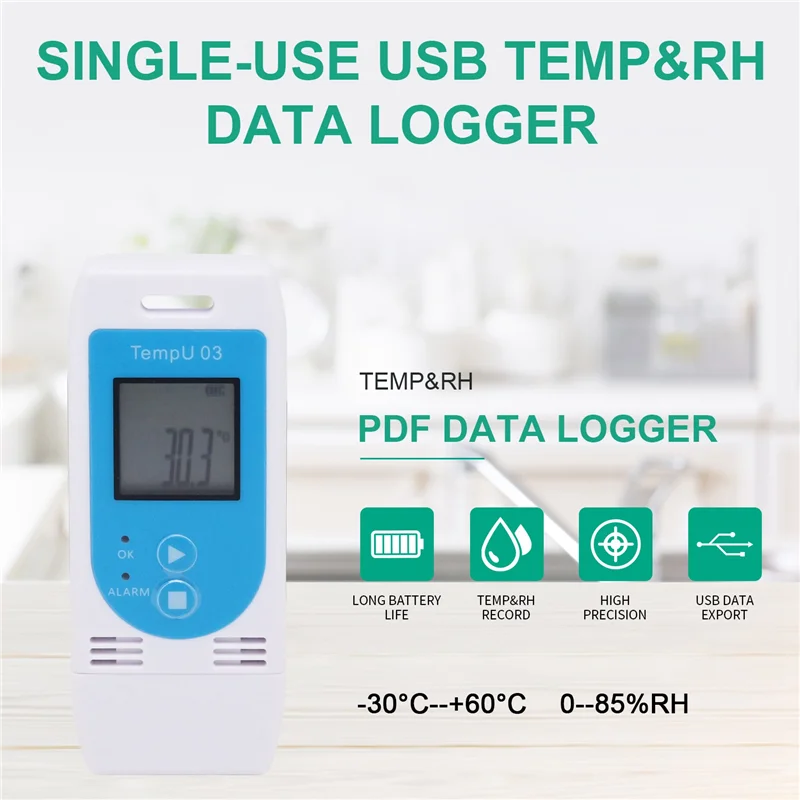 TempU 03 USB-Datenlogger für Temperatur und Luftfeuchtigkeit, wiederverwendbar, RH TEMP Datenlogger, Recorder, Humiture-Recording-Messgerät