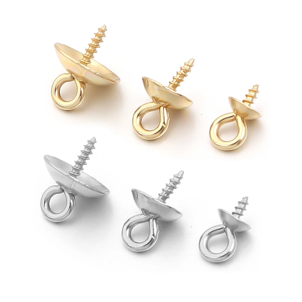 20pcs Stainless Steel Screw Eye Pins Bail Top Drilled Beads Metal End Caps Pendant For DIY Jewelry Making Necklace Accessories