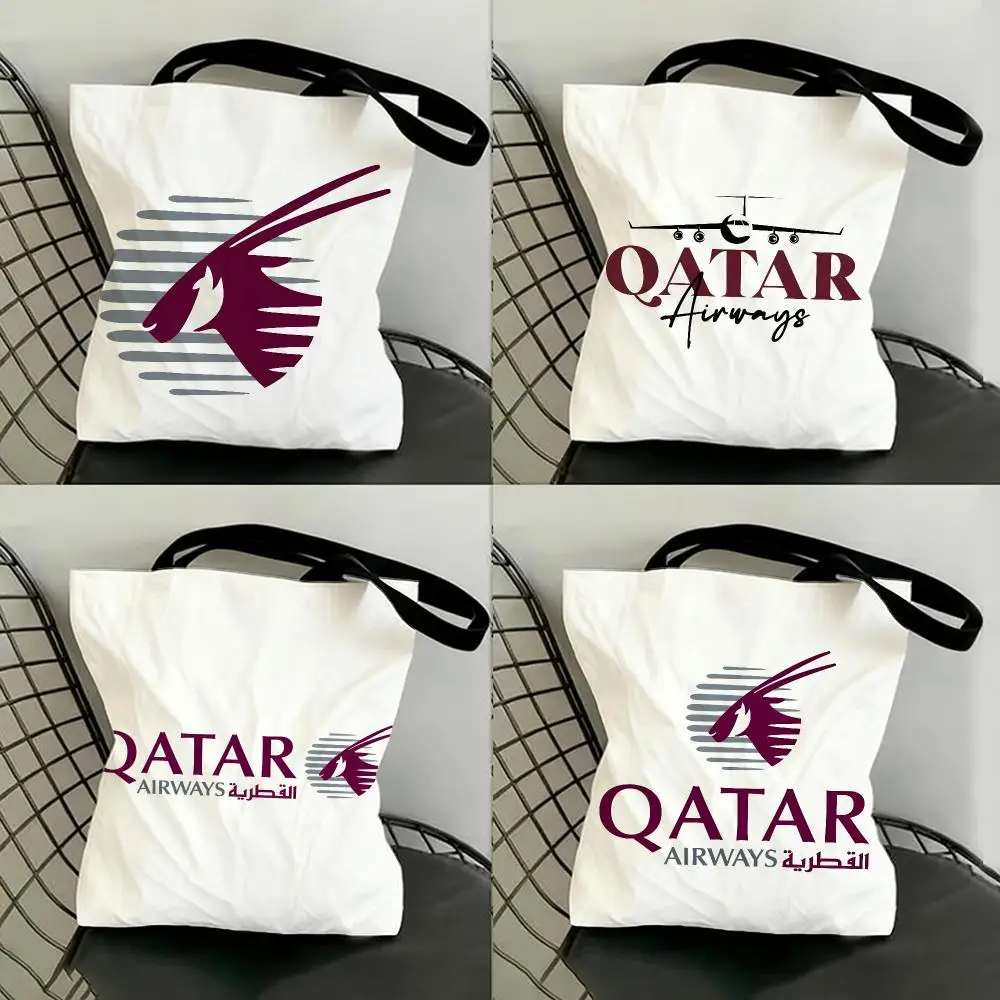 airline aviation logo Q-Qatar Airways Storage Bags Shopping Bags Series Print Bags Lightweight Shoulder Bag For Daily Use