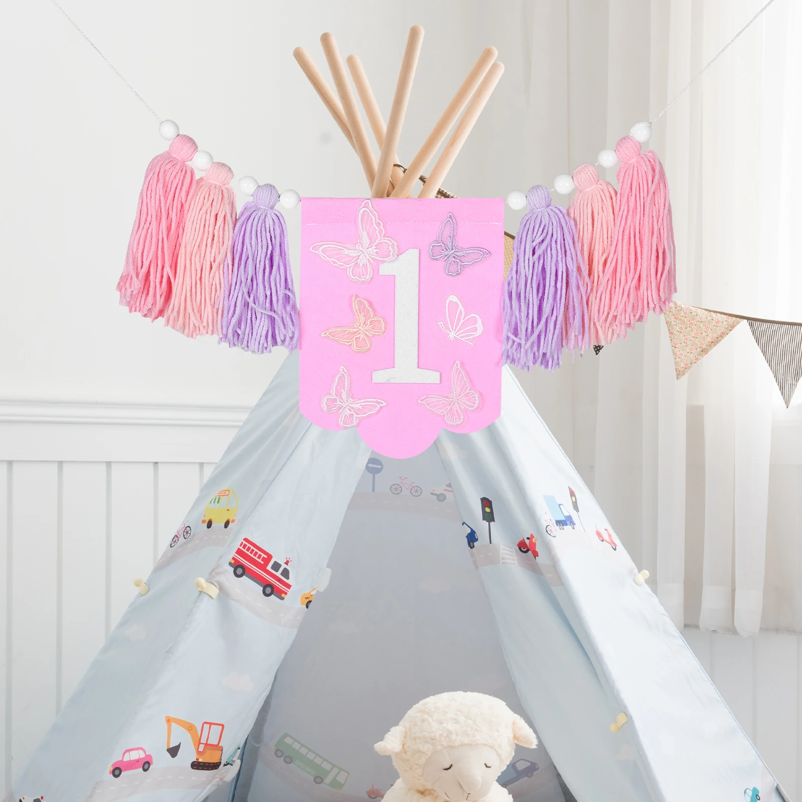 

Party Decoration Banner Elegant Tassel Butterfly 1st Birthday Photo Backdrop Garland Banners Hanging Signs Baby Shower Flags