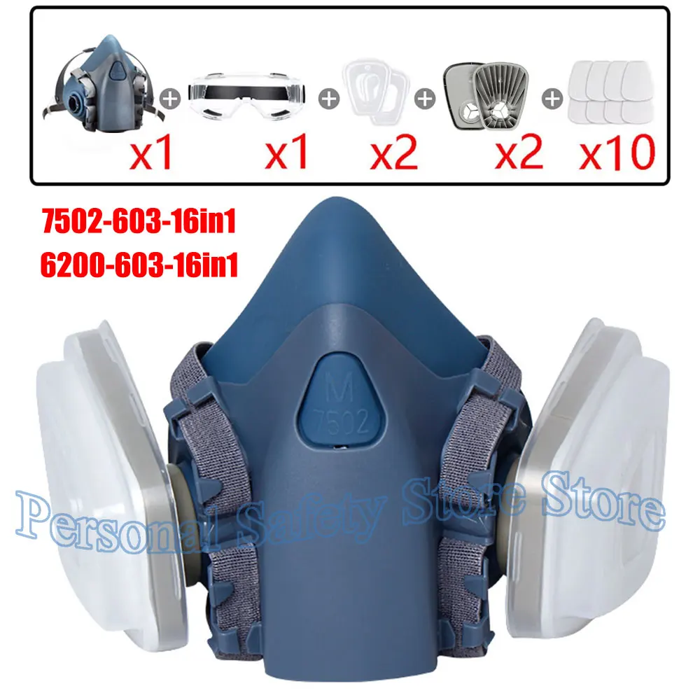 

Half Face Dust Mask Silicone 7502 6200 With 603 5N11 Particle Filters Goggles Set For labour Grinding Dust Decoration