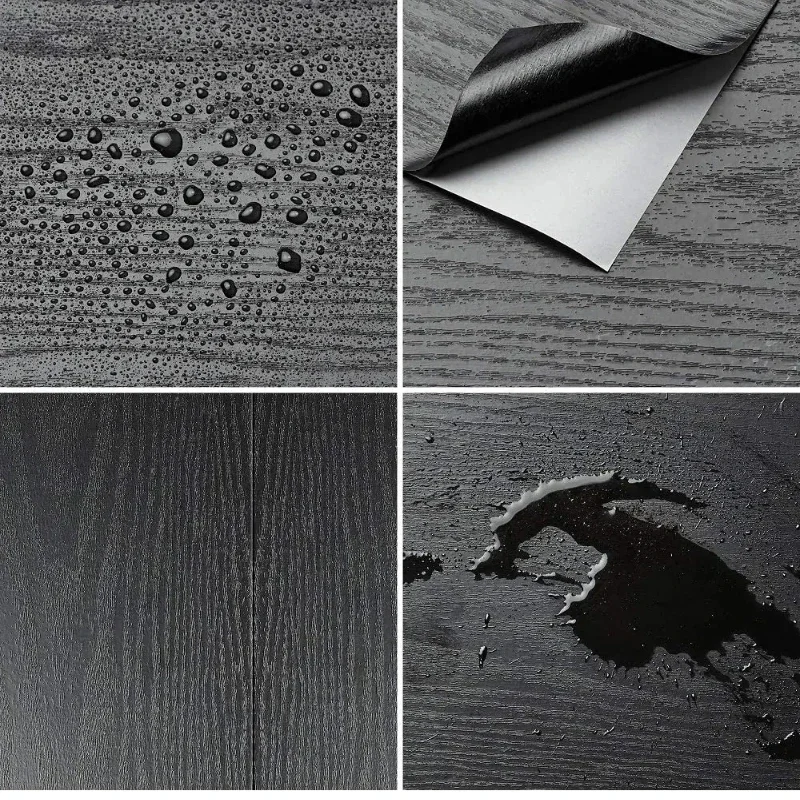 Self-adhesive Film Solid Wood Touch Surface EasyTo Clean Wardrobe Cabinet Furniture Sticker Black Wood Peel and Stick Decoration