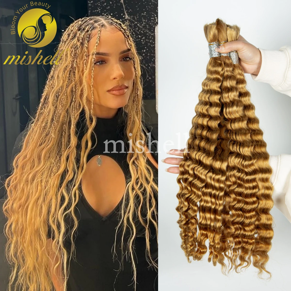 

27# Ombre Deep Wave Human Hair Bulk for Braiding 26 28inch 100% Unprocessed Virgin Human Hair Bundles No Weft for Boho Braid