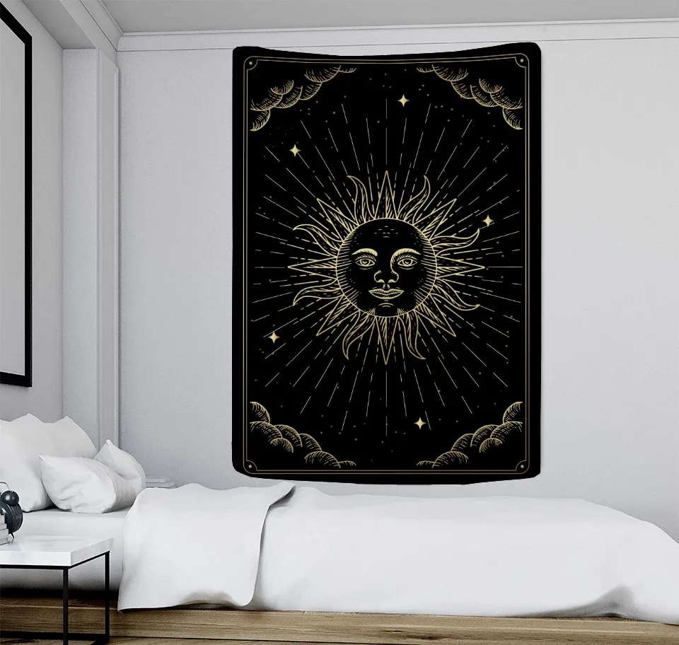 Black Sun and Moon Tapestry Office Living Room Tapestry Home Wall Decoration Tapestry