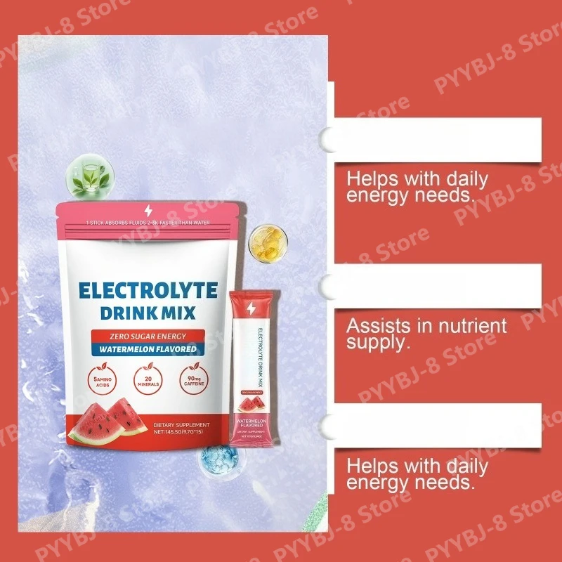 Zero Sugar Watermelon Electrolyte Powder with 90mg Caffeine Amino Acids Minerals Vitamins Provide Energy Replenishment 15 Sticks