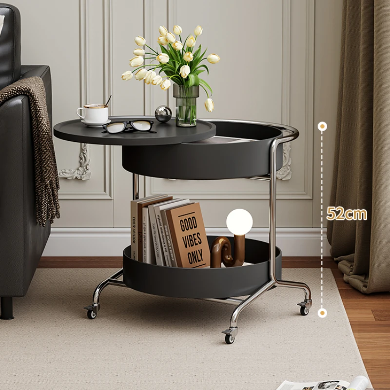 Modern Movable Coffee Table with Wheels Sofa Side End Table for Living Room Creative Round Nesting Table with Storage Shelf