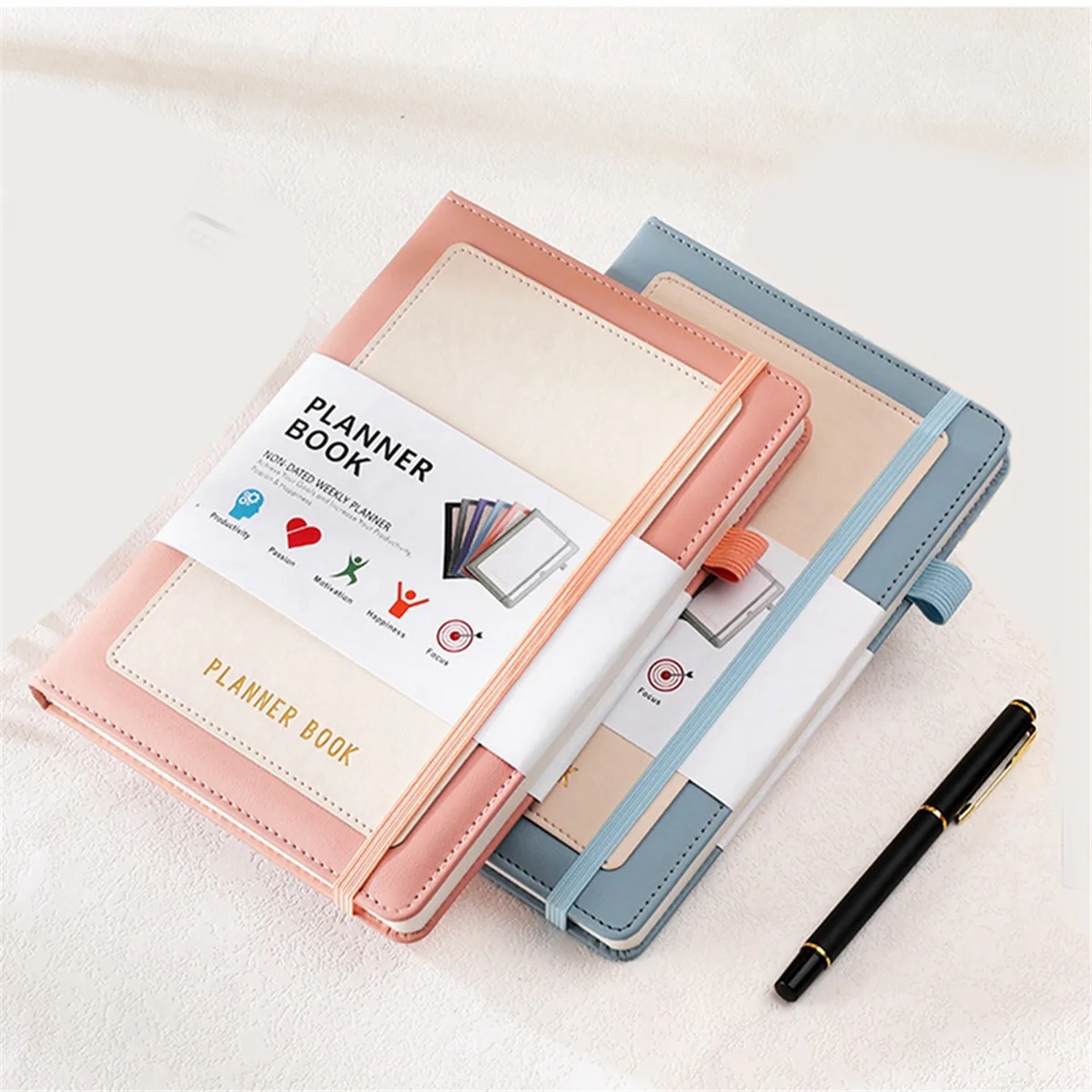 Caderno Week Planner 2024 com capa PU, capa dura média (A5), 5,9X8,4 polegadas preto