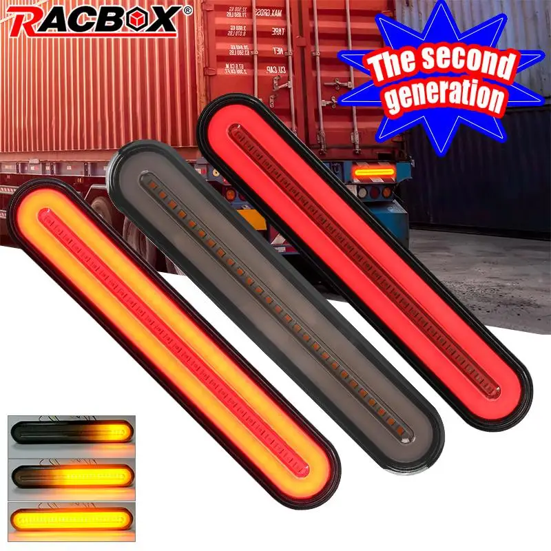 3 in1 Neon Brake Taillight Bar For Trailer Truck Tow Boad Wagon Van Flowing Turn Signal Lamp 12V 24V Rear LED Side Marker Light