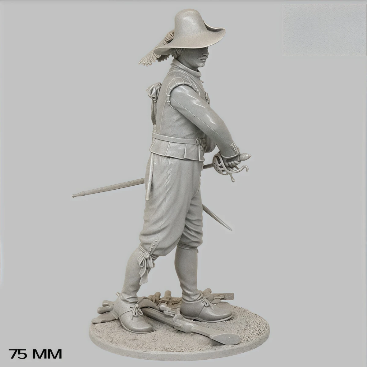 Kit modello non verniciato in resina da 75 mm, tema militare, Moschettiere europeo non assemblato e non verniciato GK
