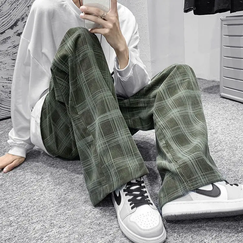 Pantaloni Casual a quadri da uomo pantaloni larghi e dritti di nuova moda pantaloni lunghi Harajuku Hip-hop coreani belli maschili