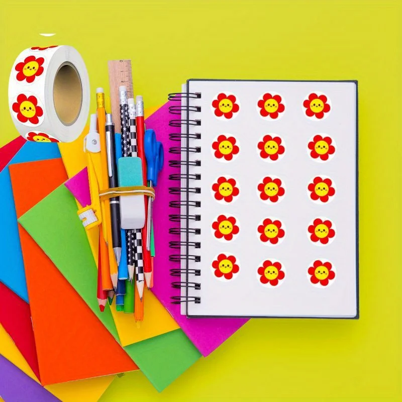 500 Stück/1 Rolle rote Blumen-Aufkleber, Schulbelohnungsaufkleber, Dekoration, Computer, Telefone, Laptops, Notebooks, Scrapbooking-Aufkleber
