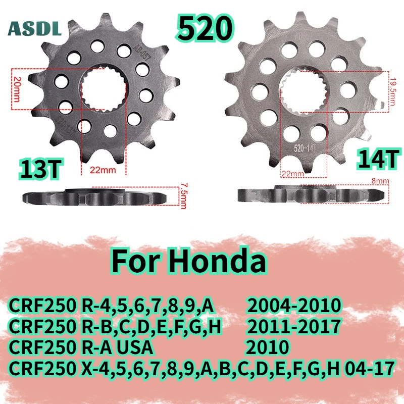 520 13T 14T Motorcycle Front Sprocket Gear Wheel For Honda CRF250 CRF250R CRF 250 2004-2017 CRF250X 4 5 6 7 8 9 A-H 04-17