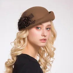 Elegant Beret Women's Wool Felt Fascinators Fedora Hats Winter Warm Ladies Wedding Photography Cap