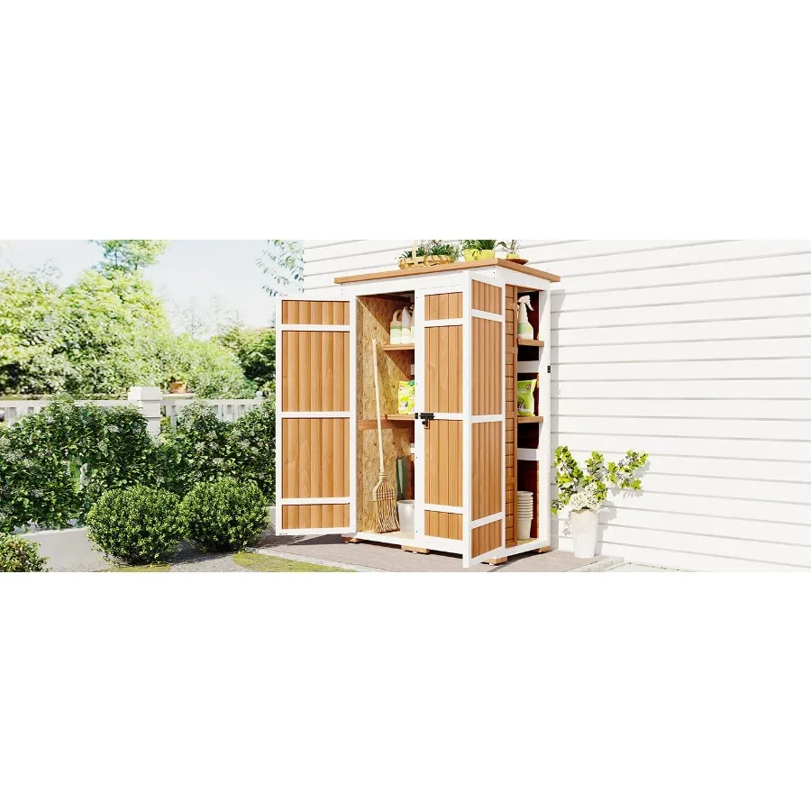 

[Video Provided] TOPMAX Outdoor 5.5ft Hx4.1ft L Wood Storage Shed, Garden Tool Cabinet with Waterproof Asphalt Roof, Four Locka