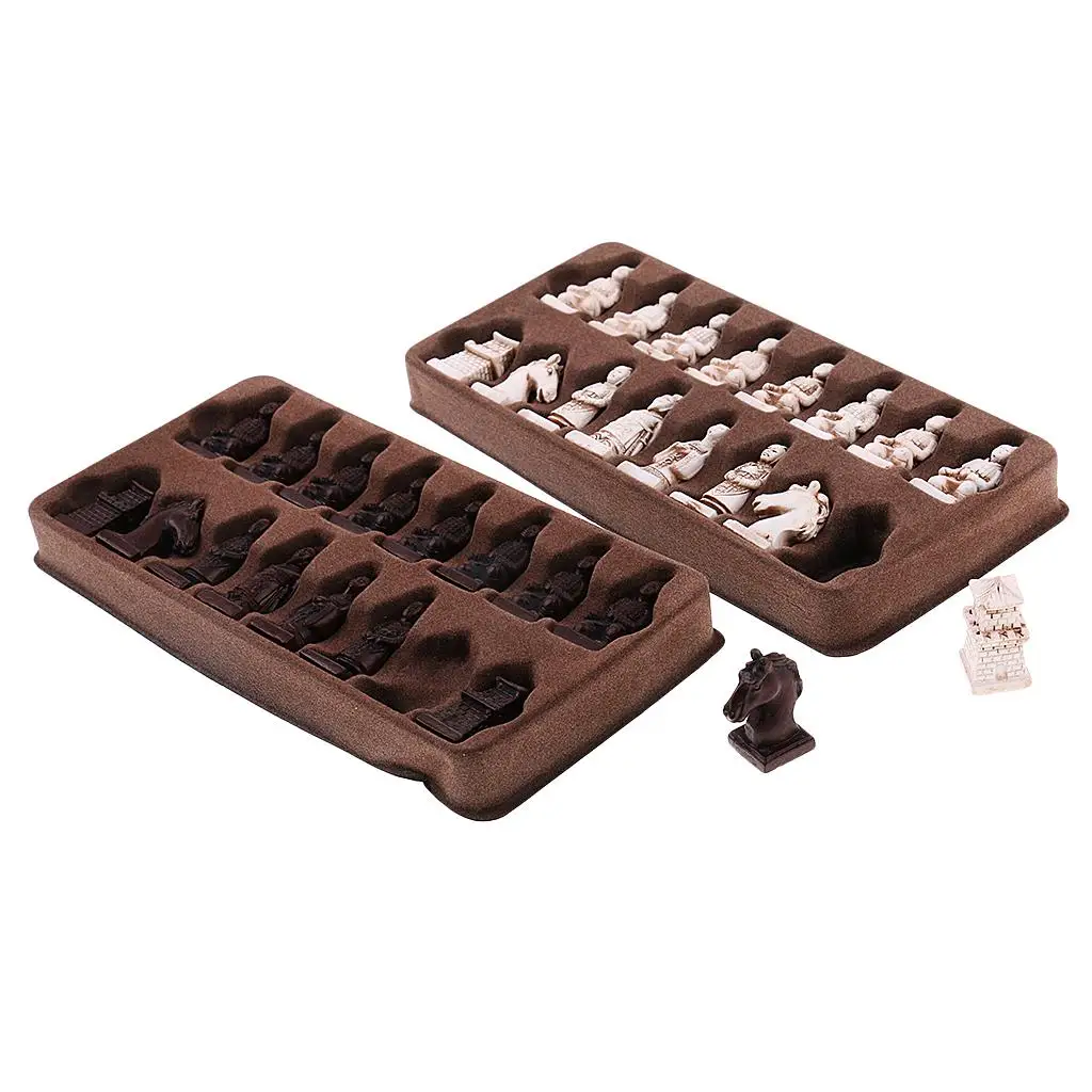 

Шахматные фигуры из терракотовой керамики, винтажный китайский шахматный набор, складная доска из искусственной кожи, уникальный подарок для взрослых