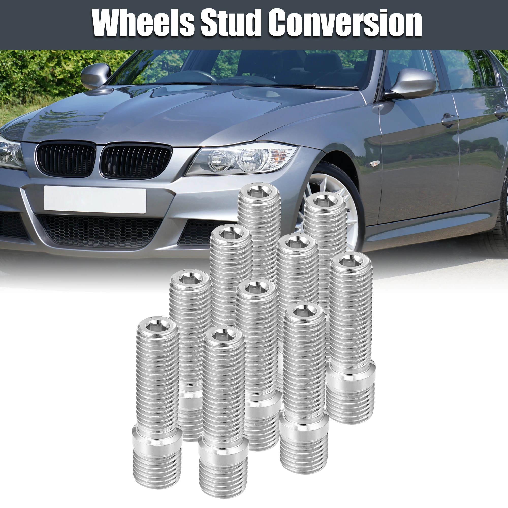 UXCELL 10pcs 50mm Vehicle Hub Tyre Screw Bolt Wheel Stud Bolts M14x1.5 to M12x1.5 for Audi for Volkswagen for Mercedes Benz