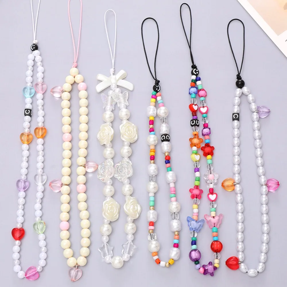 

Mobile Phones Strap Candy Colors Butterfly Beaded Lanyard For Phone Key Chains Jewelry Accessories