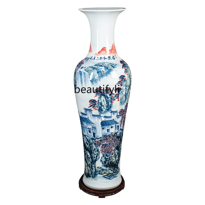 Porcelain Hand Painted Pastel Floor Vase Household TV Cabinet New Chinese Style Decoration Decoration