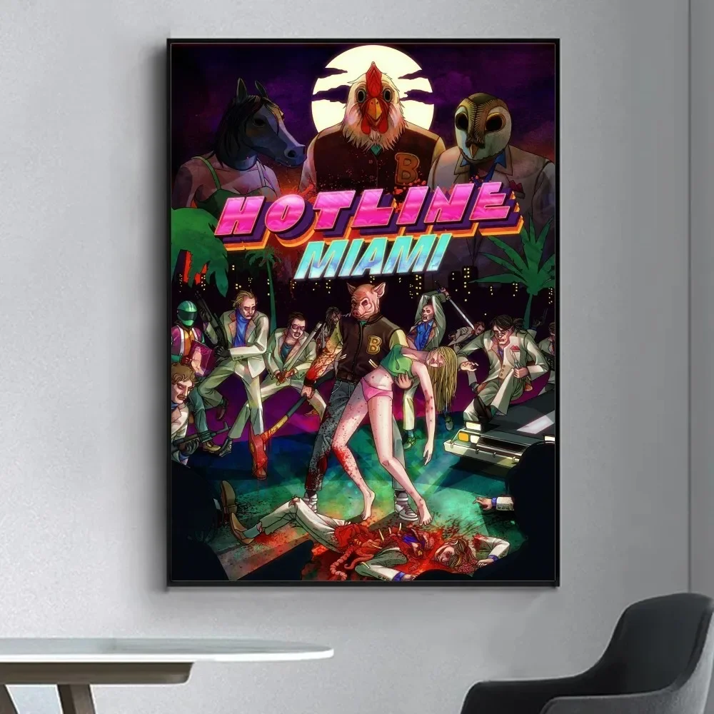 Hotline Miami 1 2 Hot Video Game  Poster Fancy Wall Sticker for Living Room Bar Vintage Decorative Painting Middle