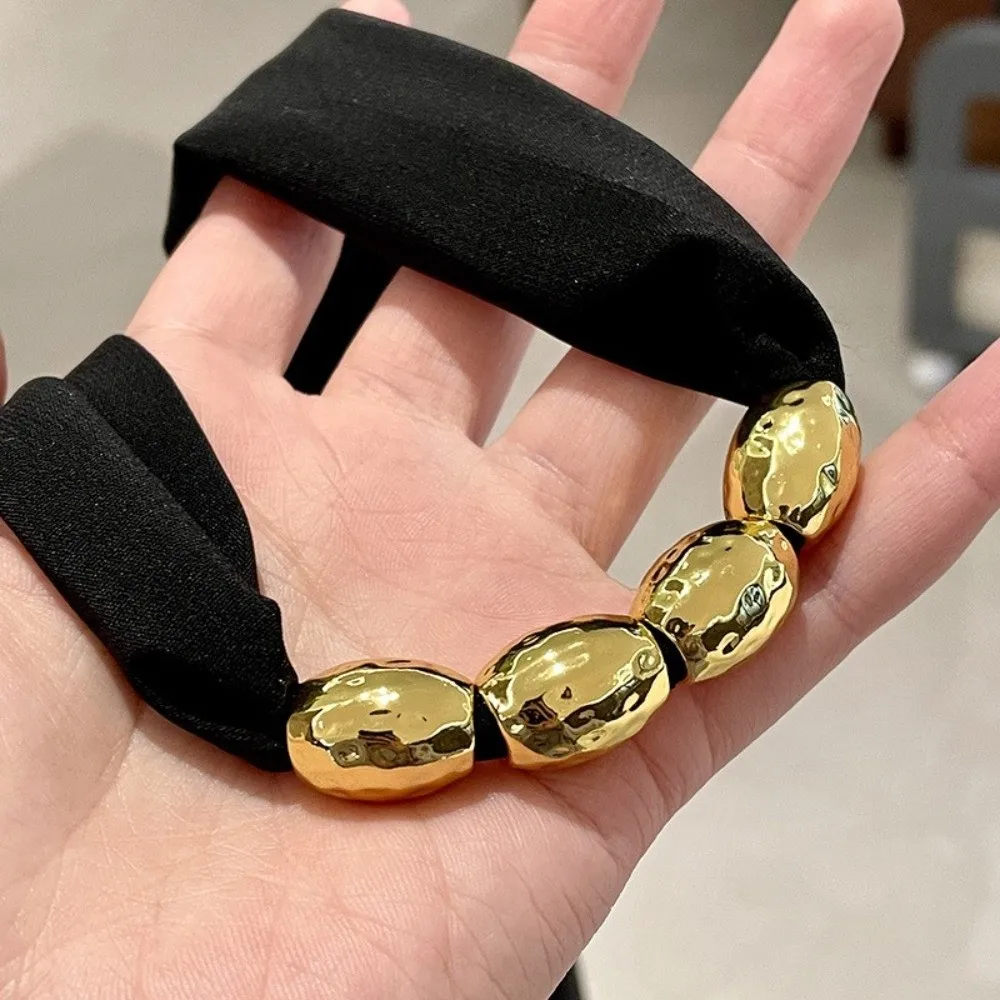 

Elegant Beaded Silk Scarf Necklace Personality Western Style Lace-up Collarbone Chain Headband Retro Ribbon Choker Women