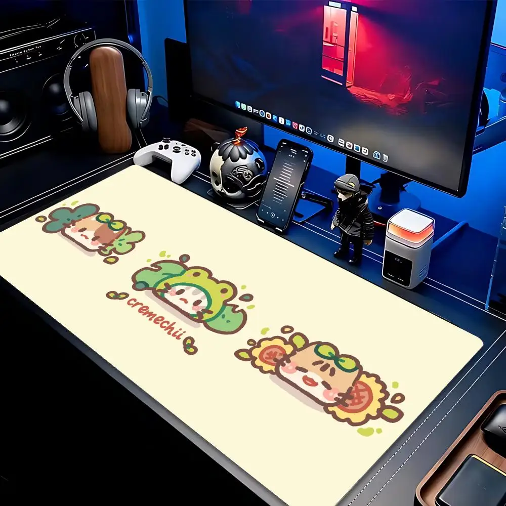 XXL Cute Cartoon Frog Mousepad Repeat Lotus Pattern Deskmat Non-Slip Rubber Gaming PC Keyboard Desk Mats Gamer Large Mouse Mats