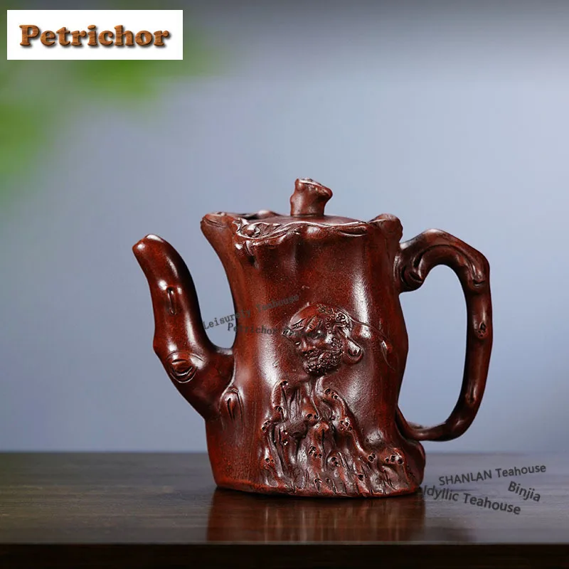 400ml Yixing Purple Clay Teapots Handmade Bodhidharma Tree Stumps Pot Raw Ore Purple Mud Kettle With Filter Zisha Tea Set Craft