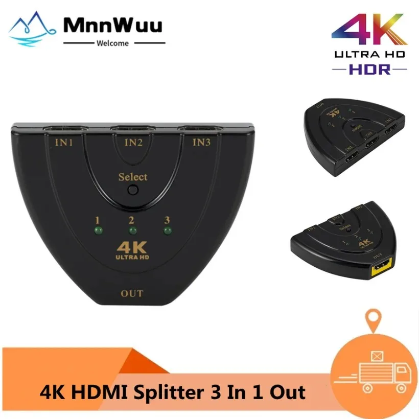 

MnnWuu 4K*2K 3D Mini 3 Port HDMI-compatible Switch 1.4b 4K Switcher Splitter 1080P 3 in 1 out Port Hub for DVD HDTV Xbox PS3 PS4