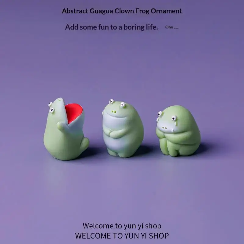 Funny Sad Green Big Mouth Frog Mini Resin Crafts 6 PCS Cute Car Dashboard Ornaments for Auto Interior Decor Driver Gifts